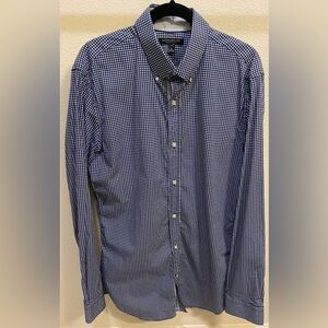 Banana Republic Navy Checkered Gingham Button Down Dress Shirt Men's Sz LT
